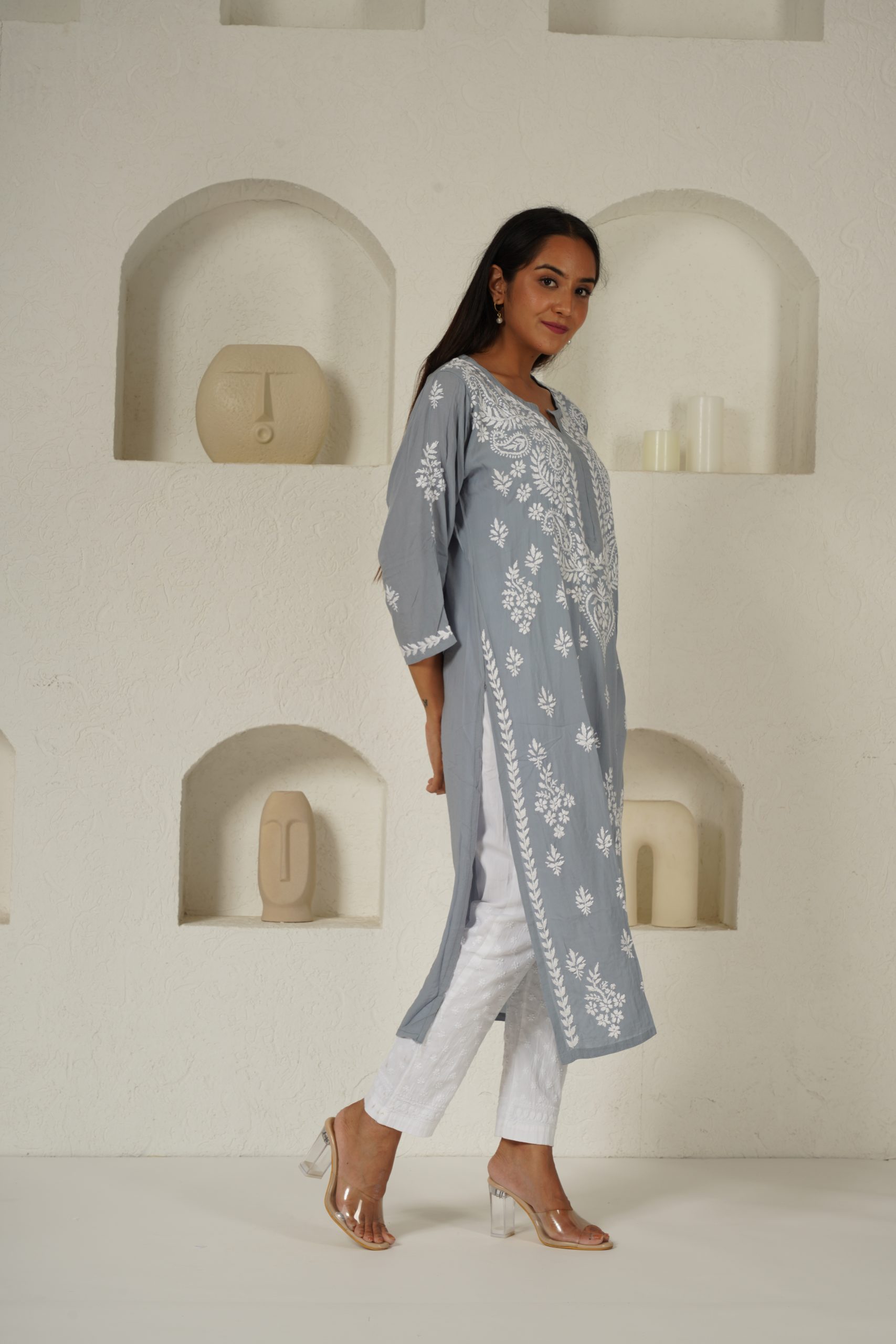 Lucknow Chikankari Handmade White Stretchable Cotton Pants for Girls |  Syrish